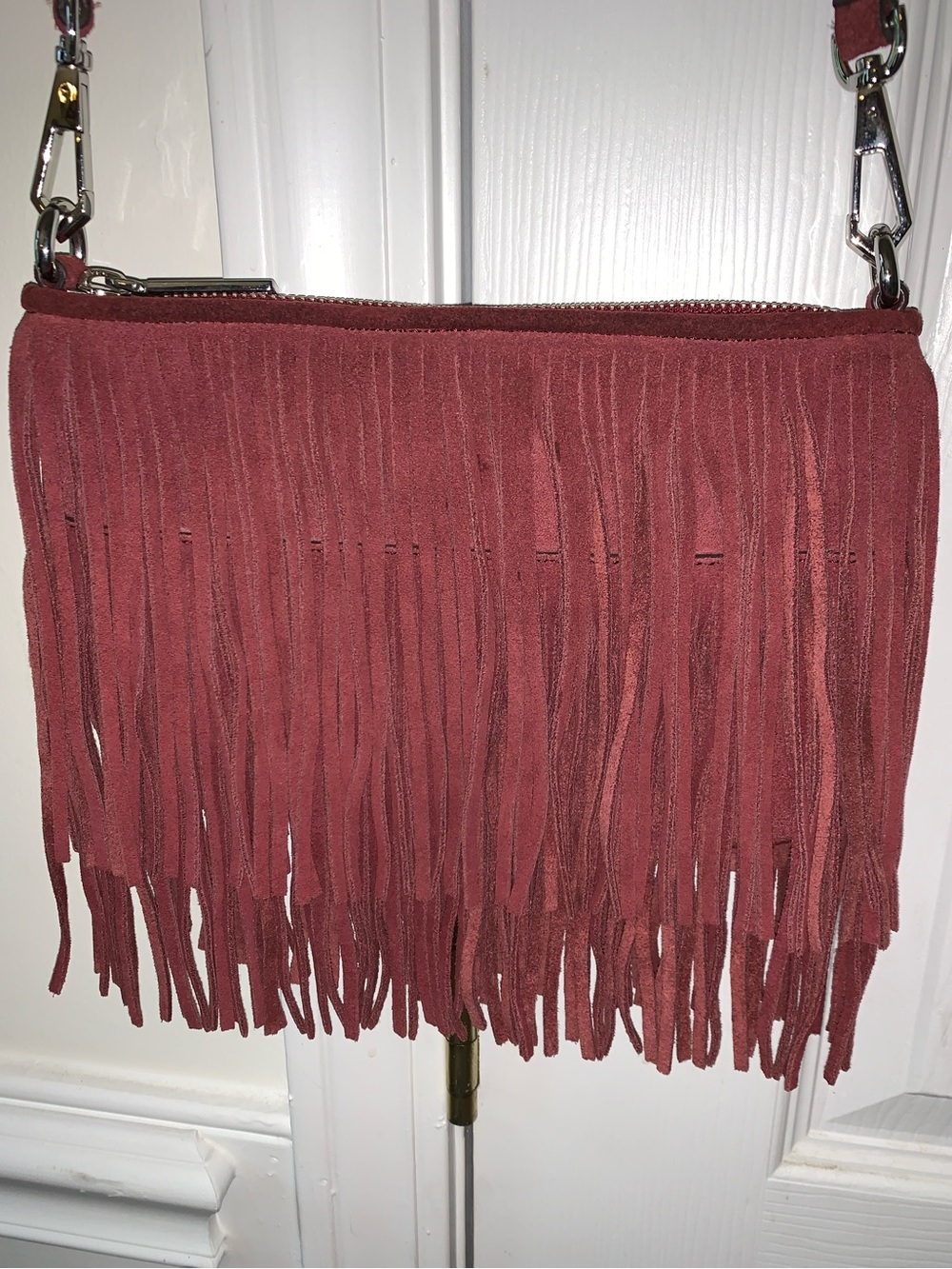 Burgundy, suede leather, Rebecca Minkoff  beautiful crossbody clutch - Picture 8 of 13